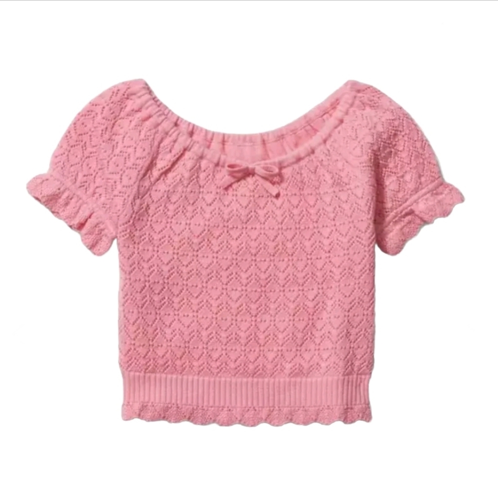 Janie and Jack Pointelle Sweater Top 6-12 Months Pink Short Sleeve Girl